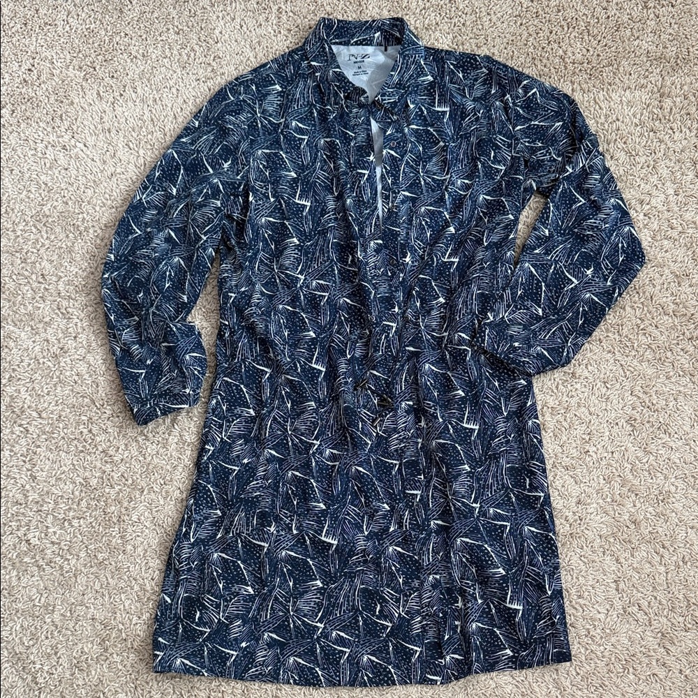 NIC+ZOE Navy and White Printed Shirt Dress